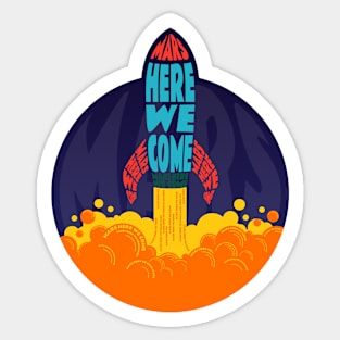 Mars Here We Come Spaceship Text Wrap Sticker